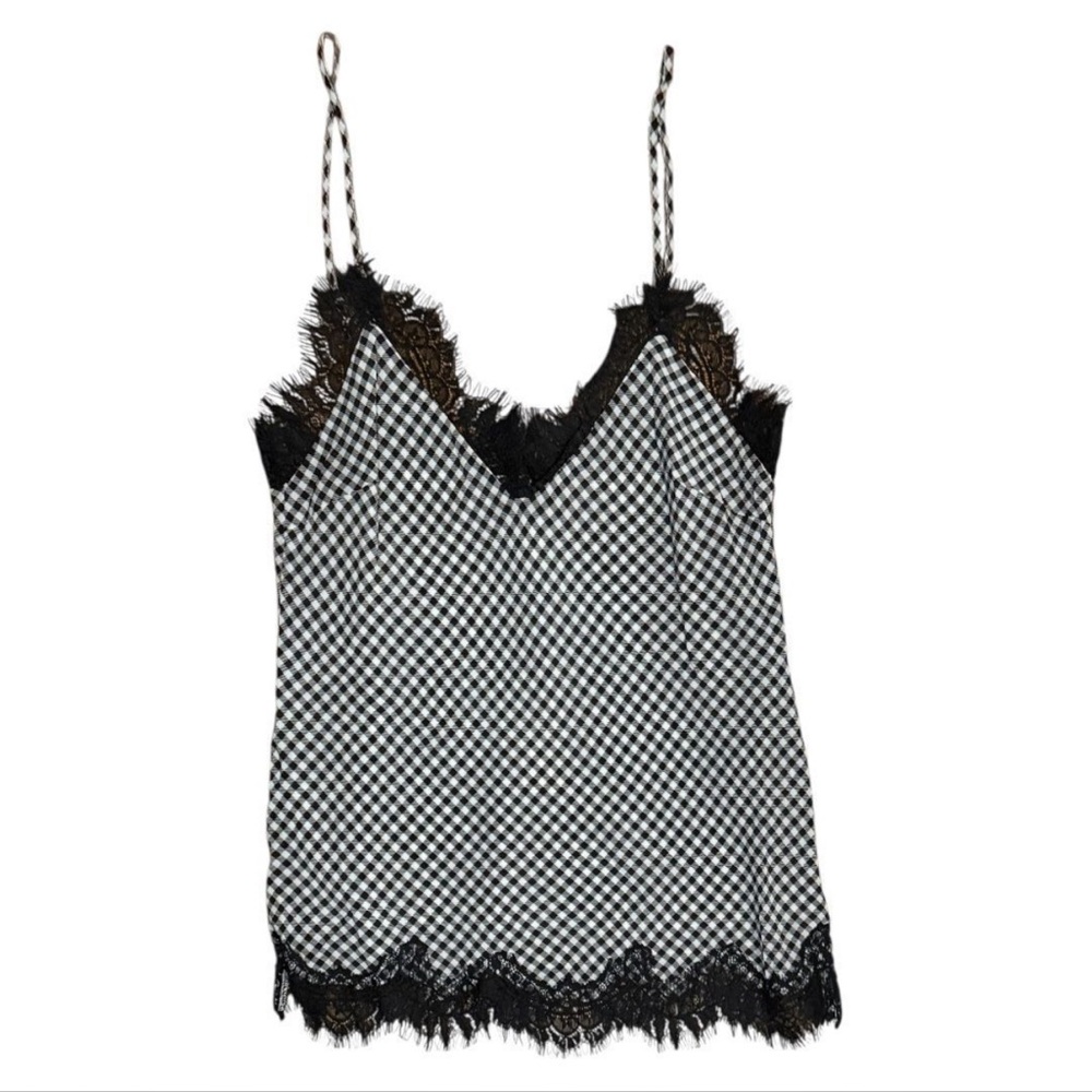 NWT Gold Hawk Lace Trim Black and White checkered cami size Large